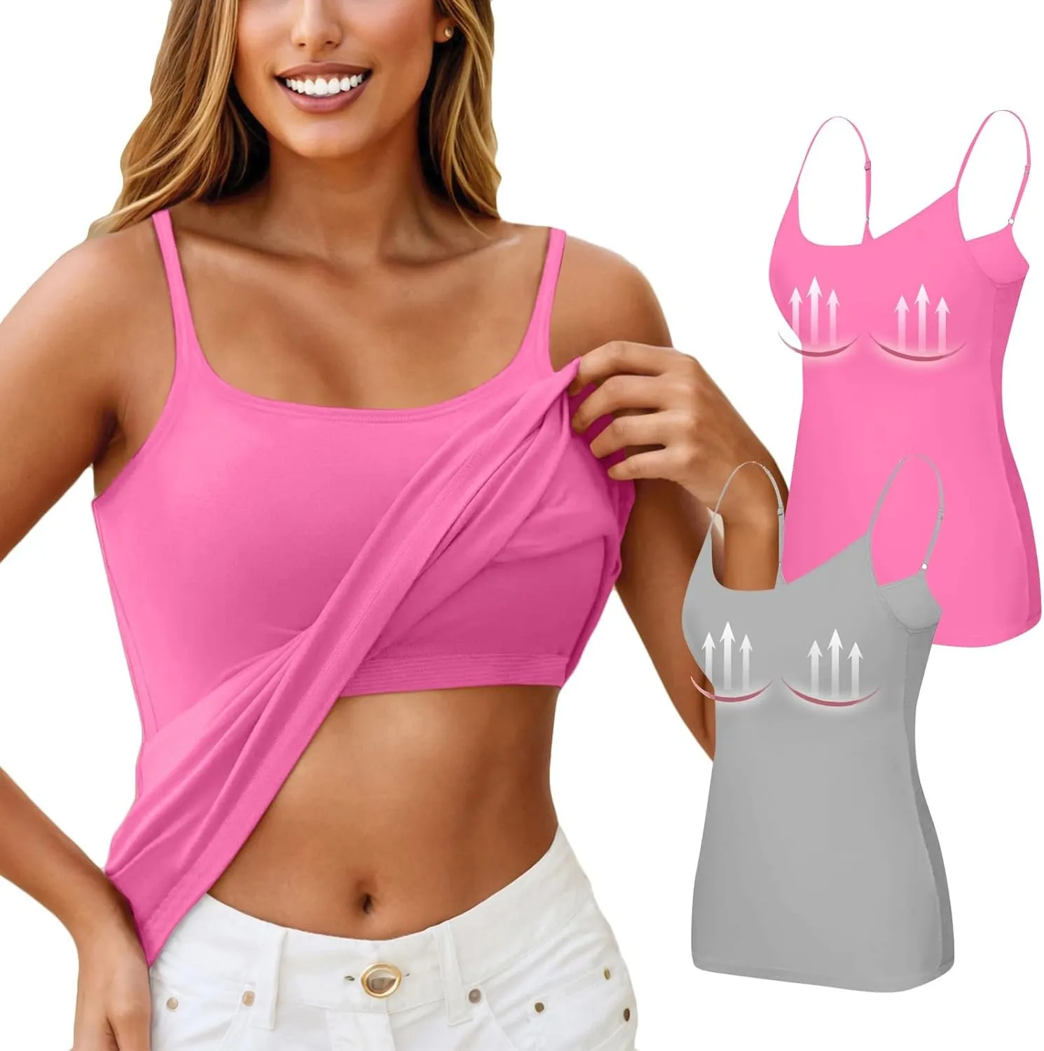 HXHYQKP Shelf Bra Camisoles Top for Women Adjustable Spaghetti Strap Tank Tops Basic Layer Camis 2&3 Pack