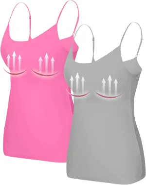 HXHYQKP Shelf Bra Camisoles Top for Women Adjustable Spaghetti Strap Tank Tops Basic Layer Camis 2&3 Pack