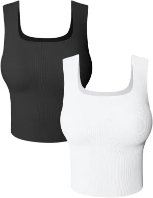 HYZ Women's 2 Piece Tanks Camis Ribbed Sleeveless Workout Going Out Basic Crop Tops