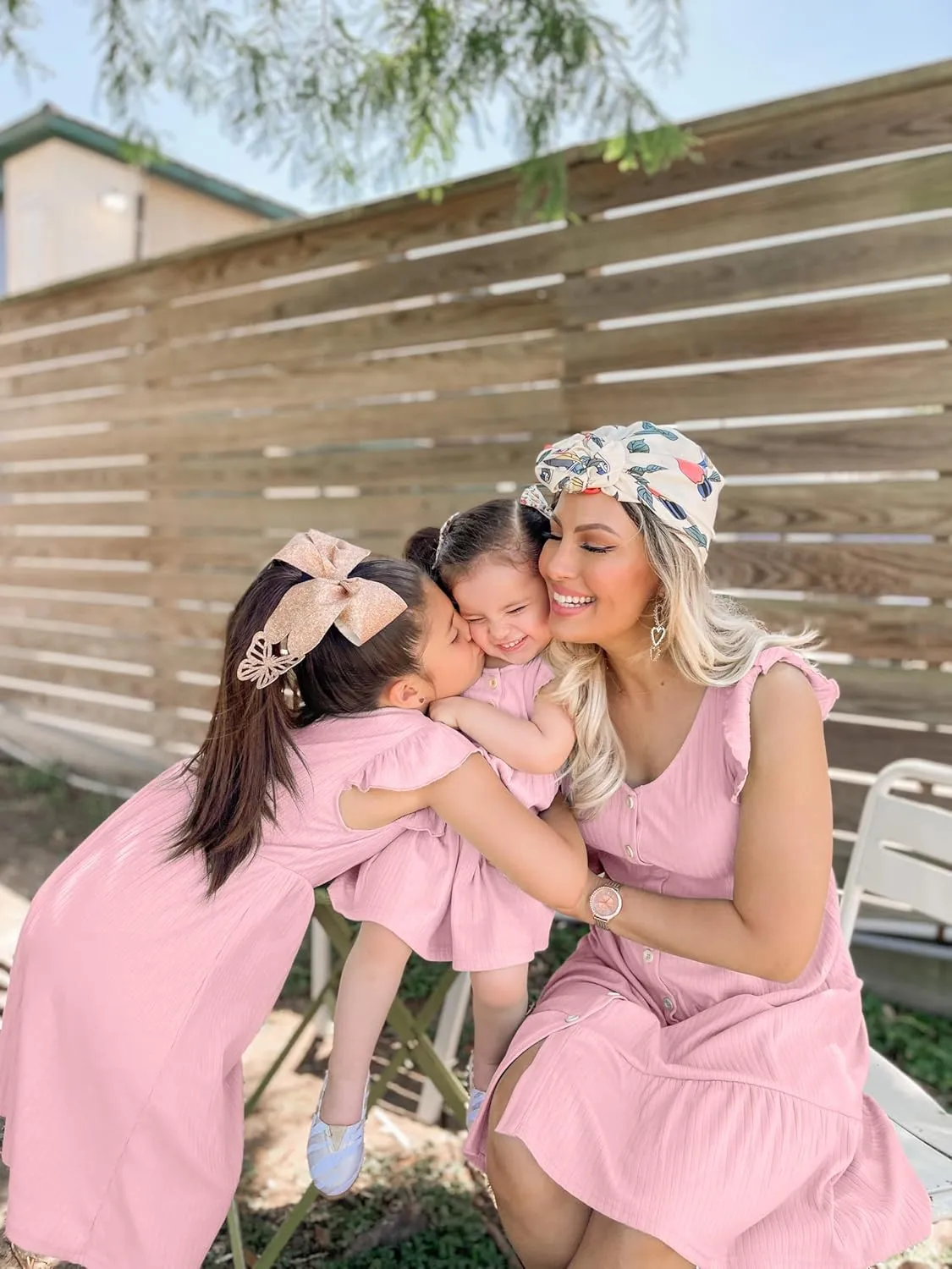 IFFEI Matching Family Dresses Cotton Ruffle Decor Mommy and Me Matching Dress