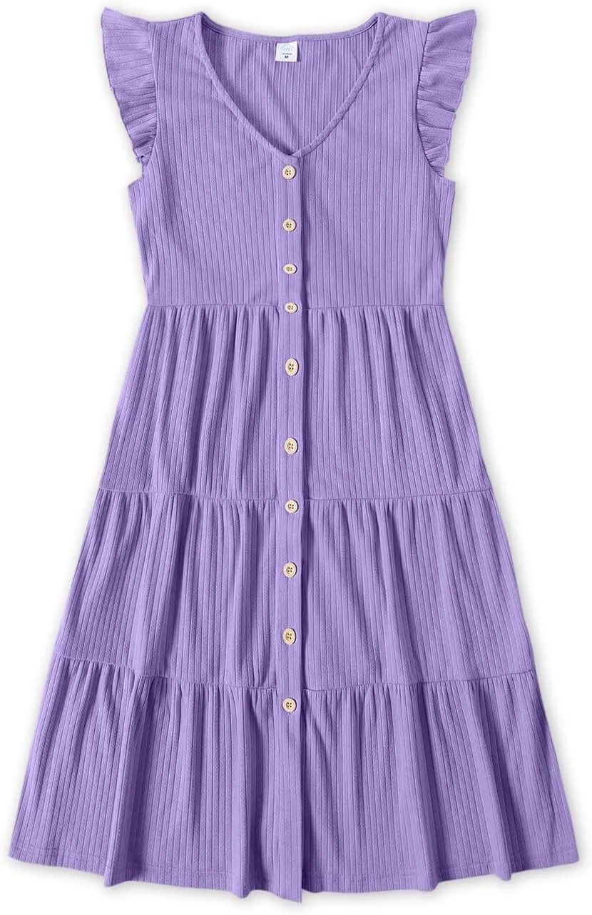 IFFEI Matching Family Dresses Cotton Ruffle Decor Mommy and Me Matching Dress