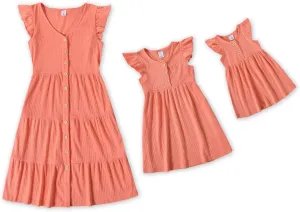IFFEI Matching Family Dresses Cotton Ruffle Decor Mommy and Me Matching Dress