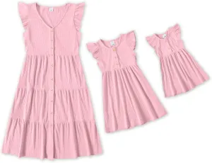 IFFEI Matching Family Dresses Cotton Ruffle Decor Mommy and Me Matching Dress