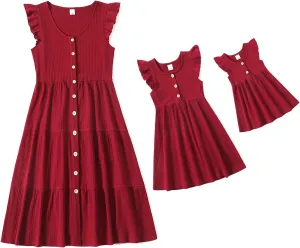 IFFEI Matching Family Dresses Cotton Ruffle Decor Mommy and Me Matching Dress