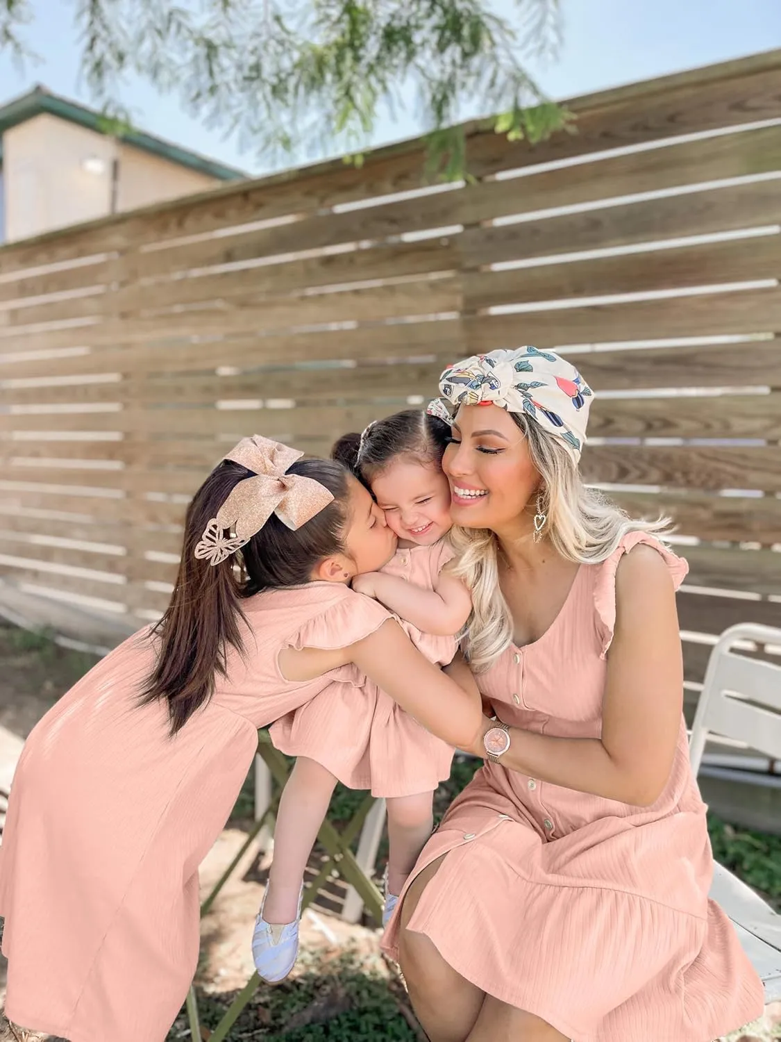 IFFEI Matching Family Dresses Cotton Ruffle Decor Mommy and Me Matching Dress