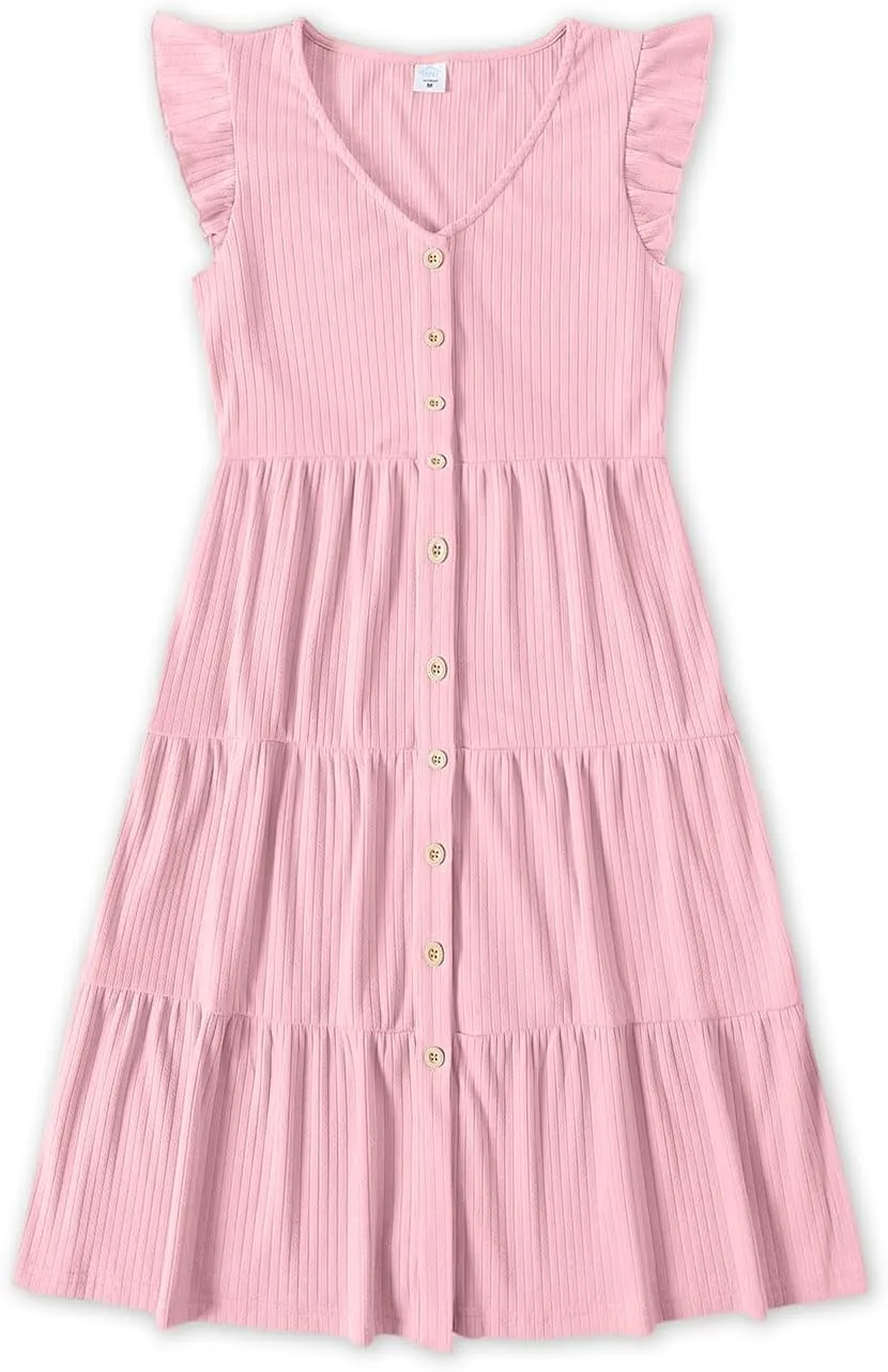 IFFEI Matching Family Dresses Cotton Ruffle Decor Mommy and Me Matching Dress