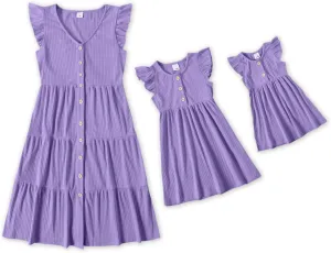 IFFEI Matching Family Dresses Cotton Ruffle Decor Mommy and Me Matching Dress