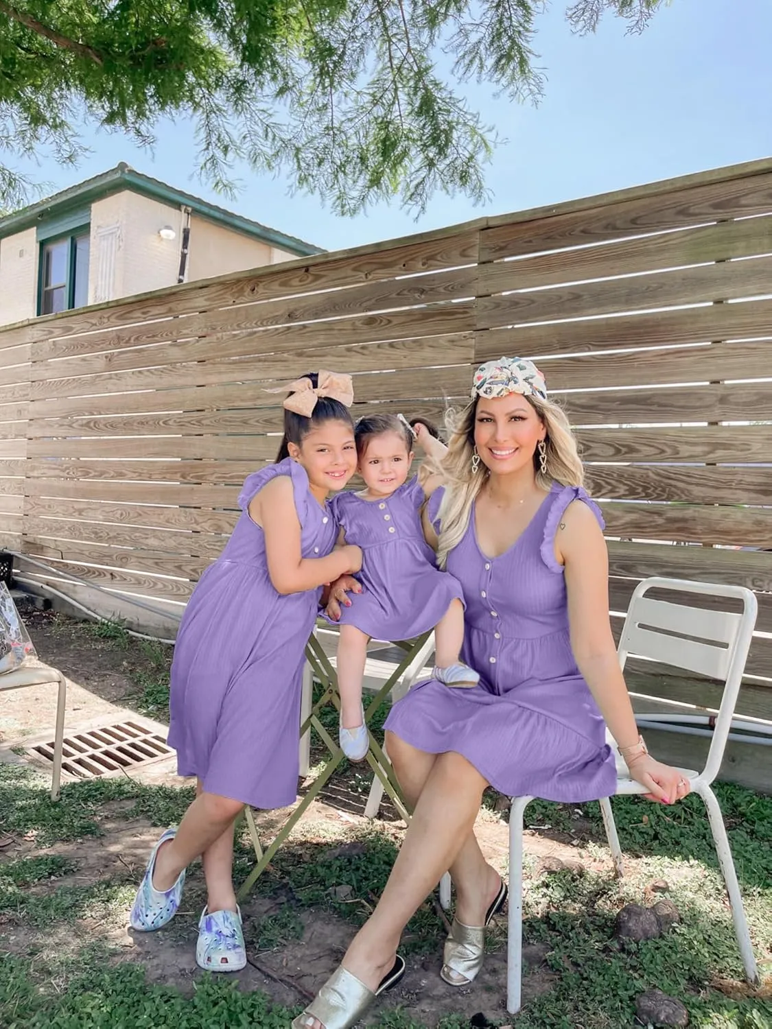 IFFEI Matching Family Dresses Cotton Ruffle Decor Mommy and Me Matching Dress