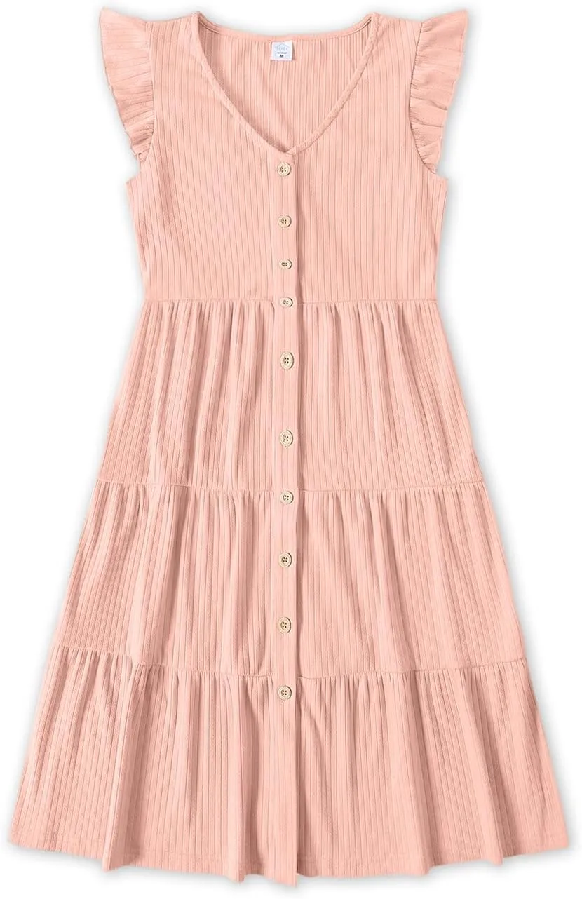 IFFEI Matching Family Dresses Cotton Ruffle Decor Mommy and Me Matching Dress