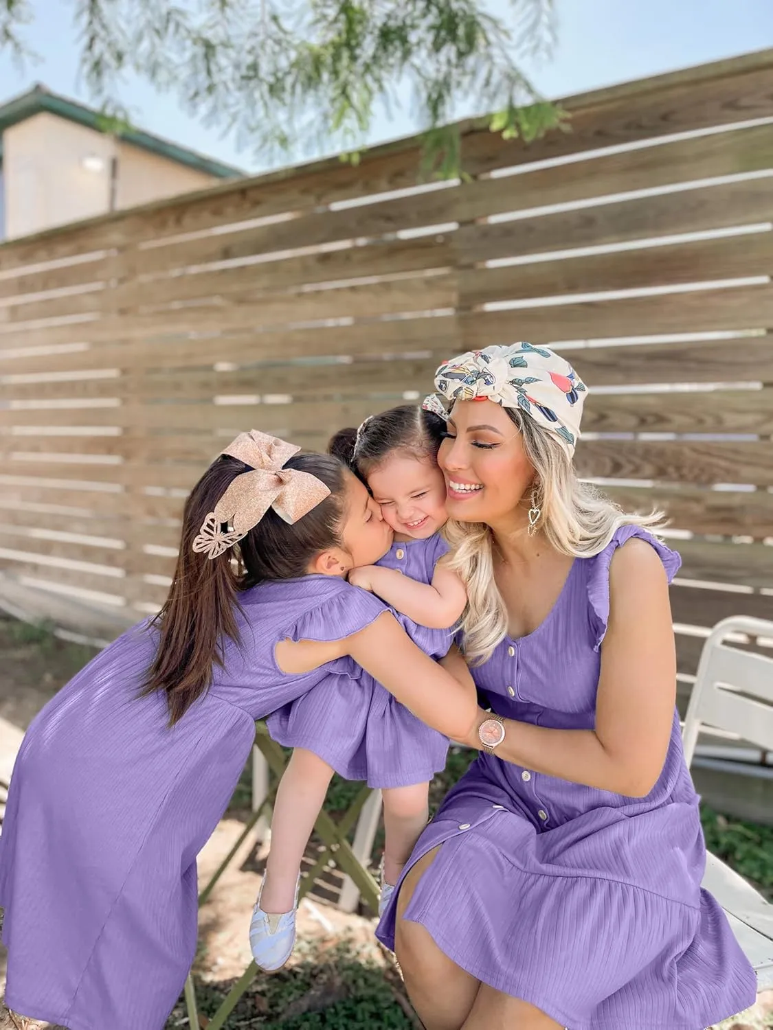 IFFEI Matching Family Dresses Cotton Ruffle Decor Mommy and Me Matching Dress
