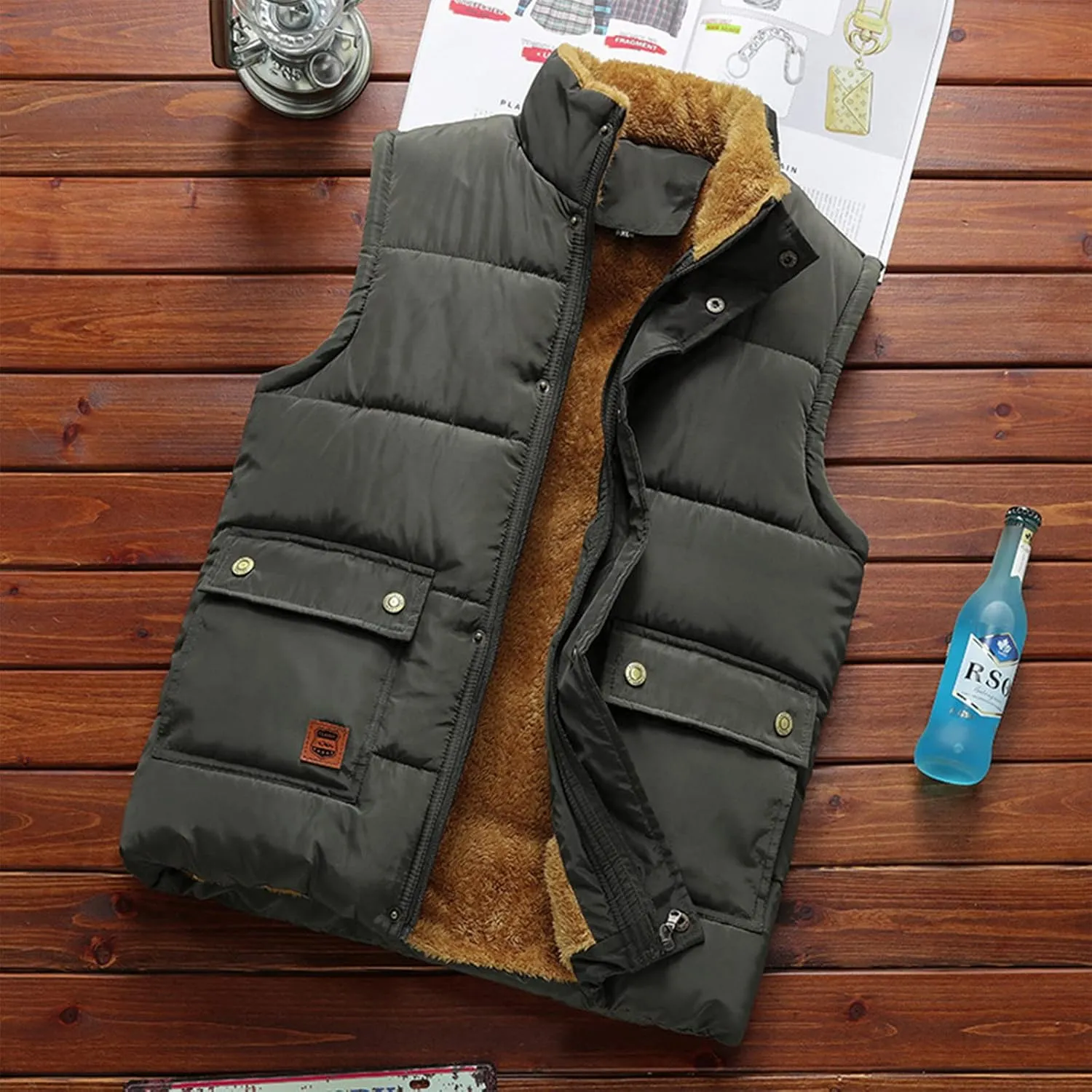 Jackets for Men Casual Winter Warm Zipper Vest Jacket Coat Outwear Tops Jackets