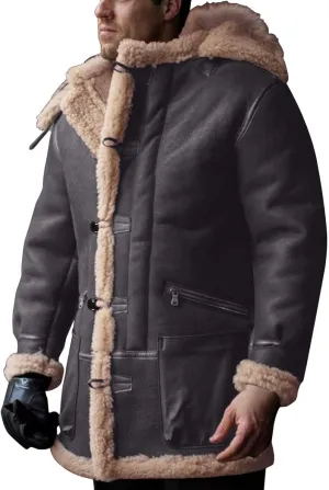 Jackets for Men Men's Lined Hooded Jacket Retro Long Suede Jacket Coat Jackets