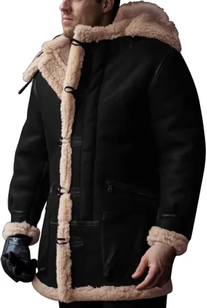 Jackets for Men Men's Lined Hooded Jacket Retro Long Suede Jacket Coat Jackets
