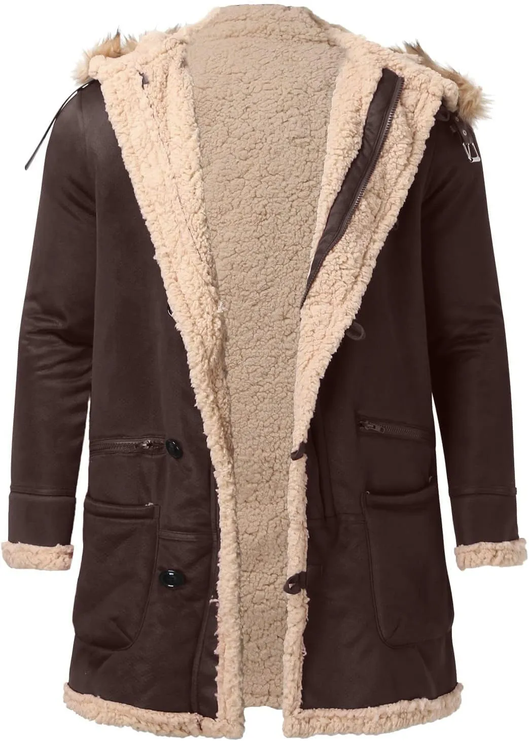 Jackets for Men Men's Lined Hooded Jacket Retro Long Suede Jacket Coat Jackets