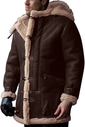 Jackets for Men Men's Lined Hooded Jacket Retro Long Suede Jacket Coat Jackets