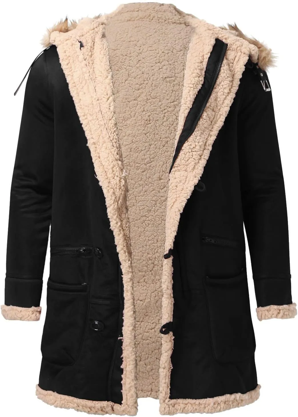 Jackets for Men Men's Lined Hooded Jacket Retro Long Suede Jacket Coat Jackets