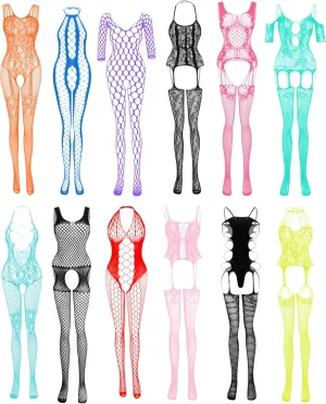 JDiction Women’s Lingerie BabyDoll Fishnet Bodysuit Sexy Nightwear(12 Pack)