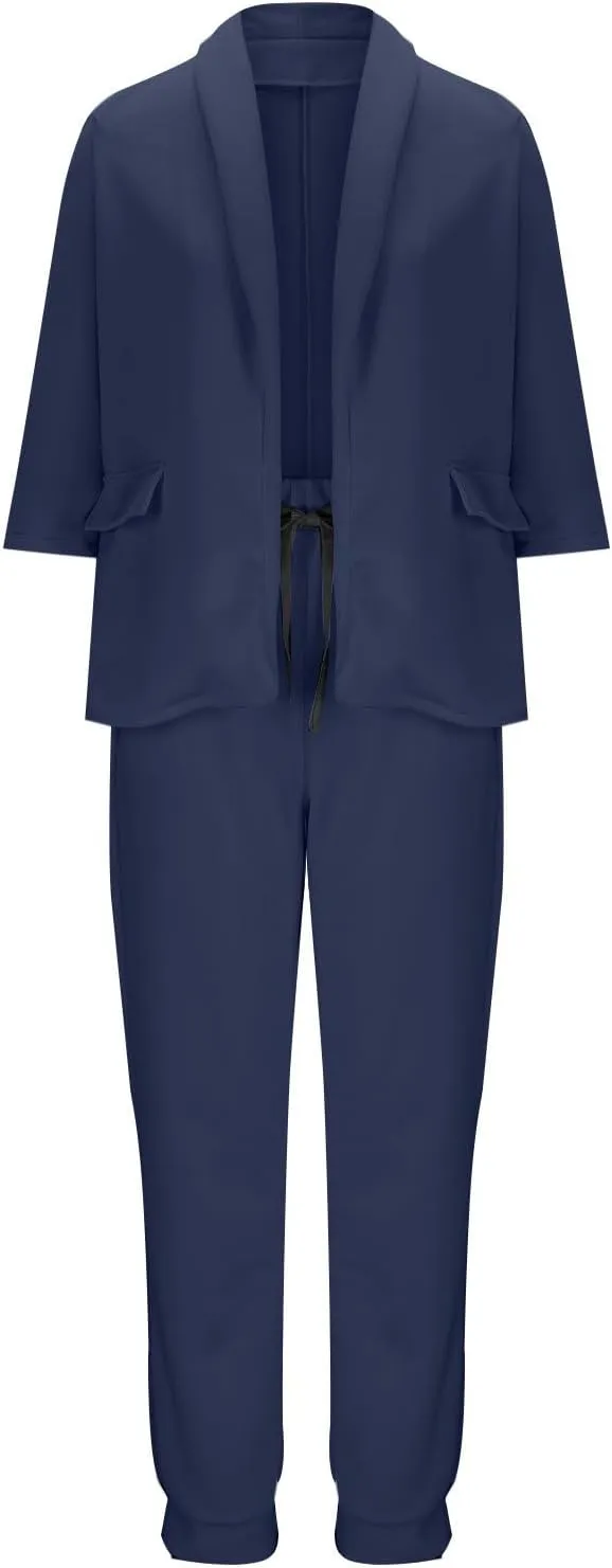 JEGULV Blazer Sets Women 2 Piece Outfits Formal Solid Long Sleeve Blazer and Pants Business Office Suit Sets for Work/Daily