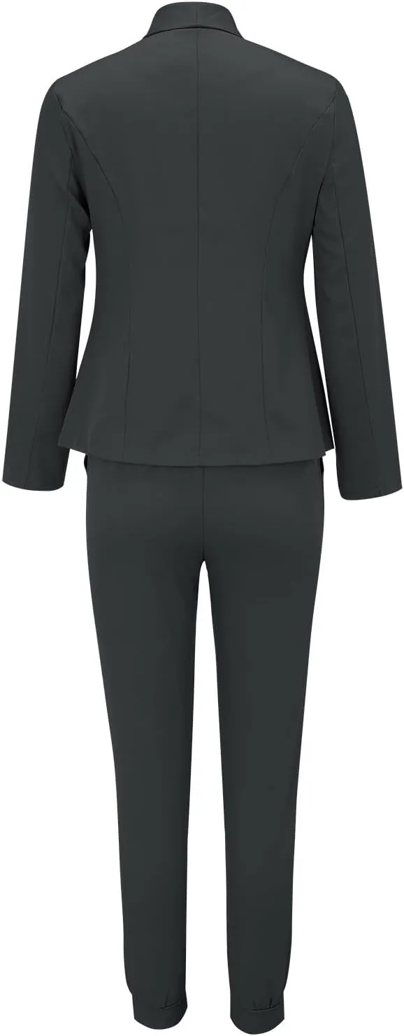 JEGULV Blazer Sets Women 2 Piece Outfits Formal Solid Long Sleeve Blazer and Pants Business Office Suit Sets for Work/Daily
