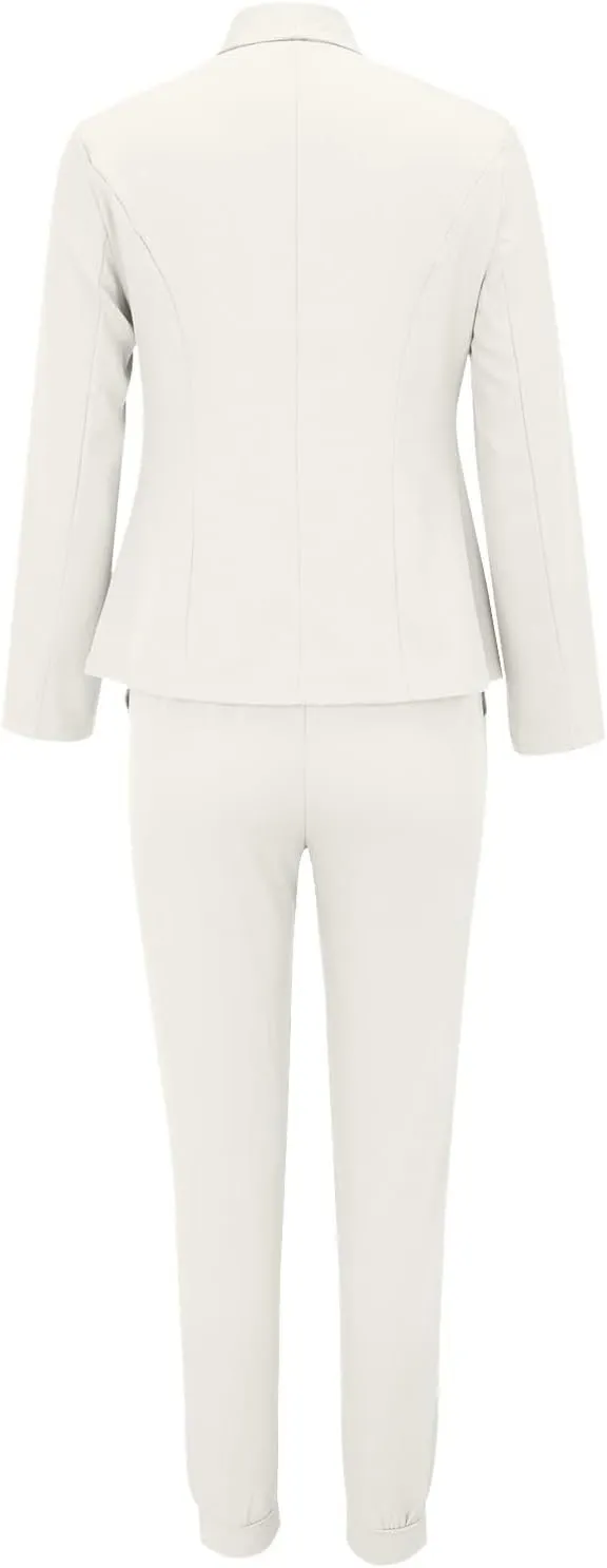 JEGULV Blazer Sets Women 2 Piece Outfits Formal Solid Long Sleeve Blazer and Pants Business Office Suit Sets for Work/Daily