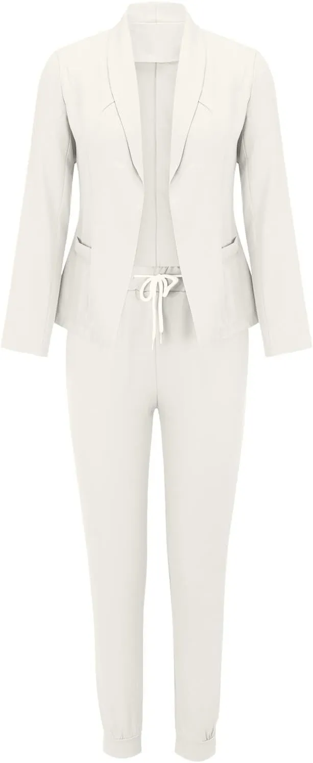 JEGULV Blazer Sets Women 2 Piece Outfits Formal Solid Long Sleeve Blazer and Pants Business Office Suit Sets for Work/Daily