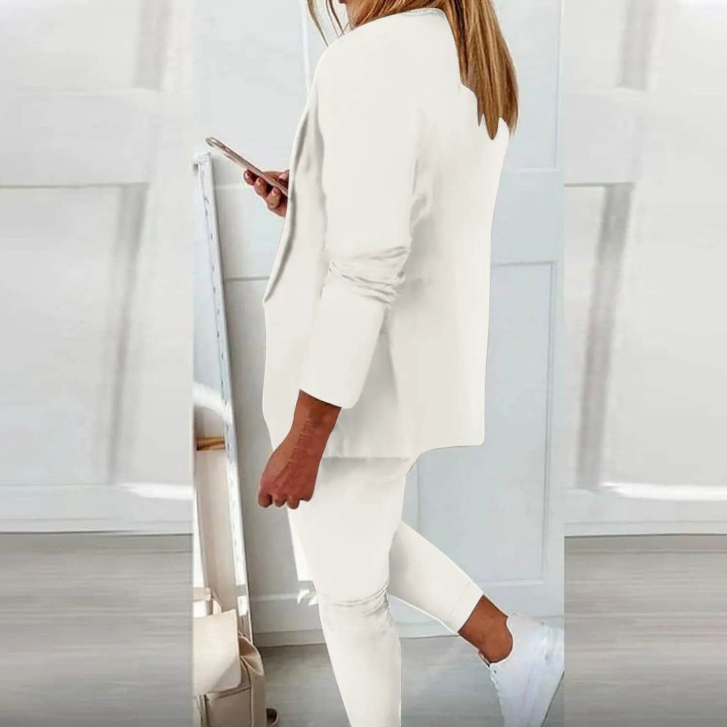 JEGULV Blazer Sets Women 2 Piece Outfits Formal Solid Long Sleeve Blazer and Pants Business Office Suit Sets for Work/Daily
