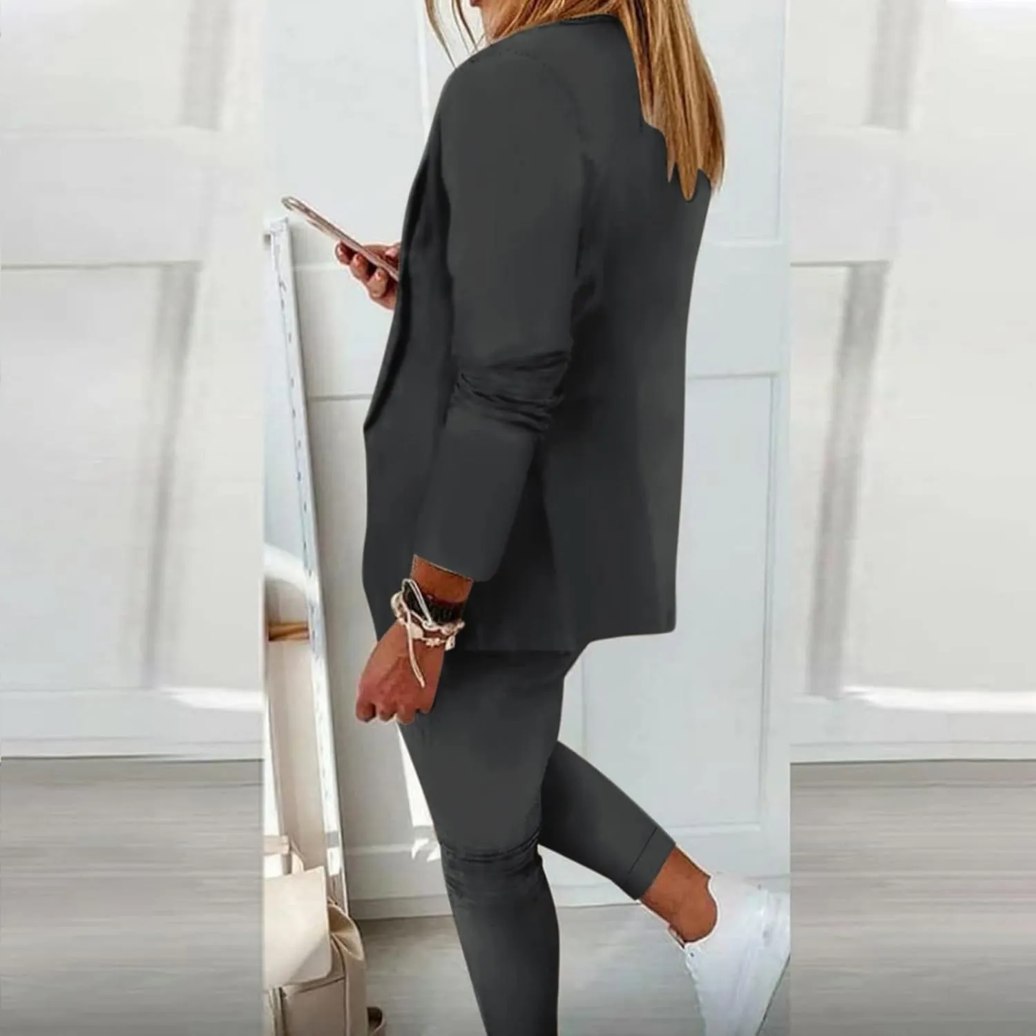 JEGULV Blazer Sets Women 2 Piece Outfits Formal Solid Long Sleeve Blazer and Pants Business Office Suit Sets for Work/Daily