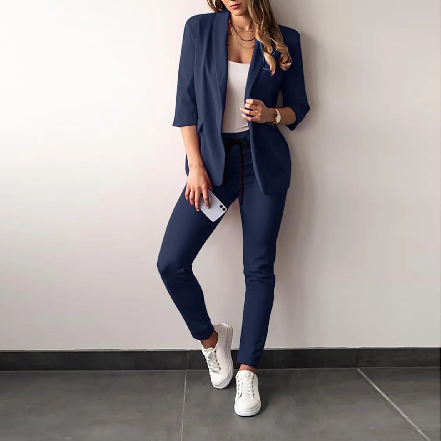 JEGULV Blazer Sets Women 2 Piece Outfits Formal Solid Long Sleeve Blazer and Pants Business Office Suit Sets for Work/Daily