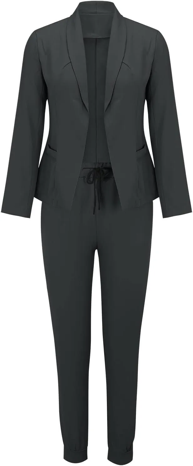 JEGULV Blazer Sets Women 2 Piece Outfits Formal Solid Long Sleeve Blazer and Pants Business Office Suit Sets for Work/Daily