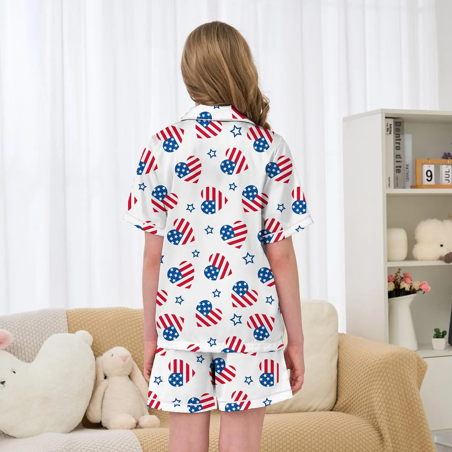 JESKIDS Girls Boys Satin Pajamas Sets Kids Silk Sleepwear Summer Nightwear 4-13 Years