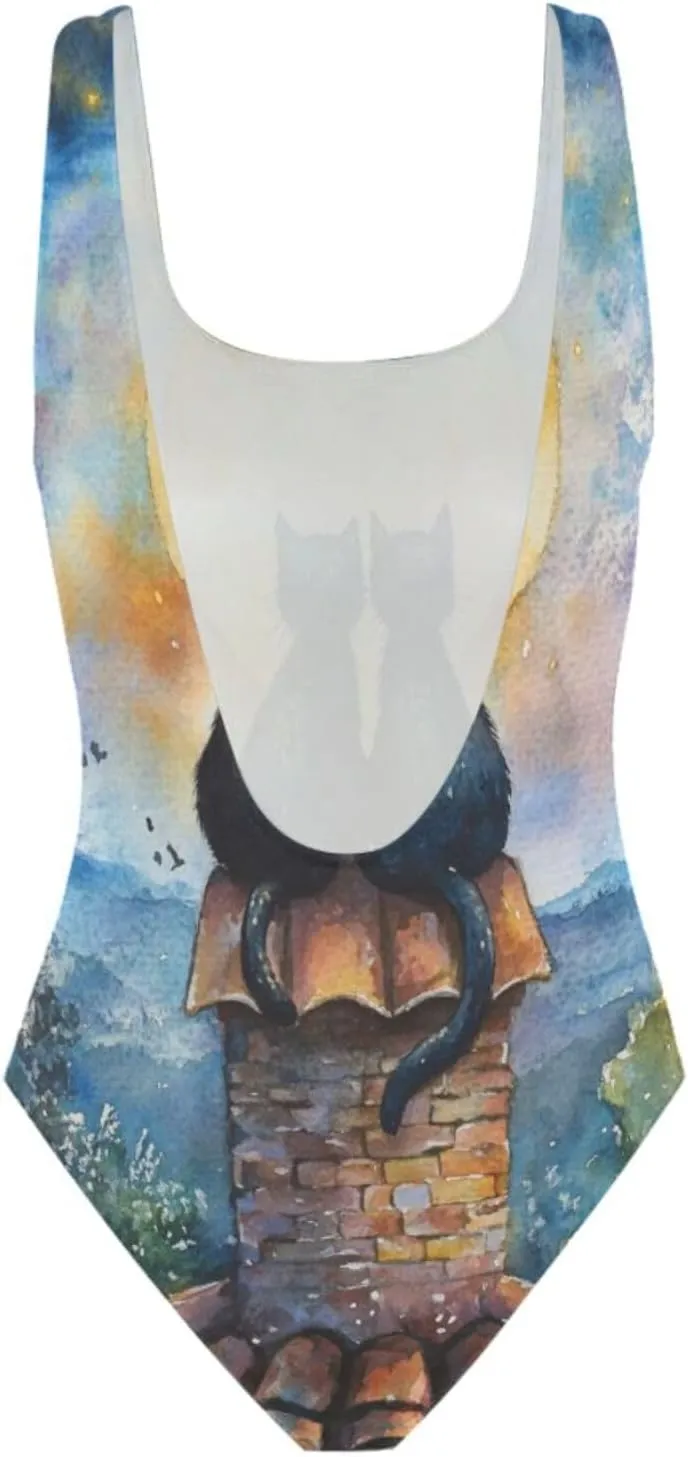 Joisal Wolf Dragon White One Piece Bathing Suits Low Back Bathing Suits Women One Piece
