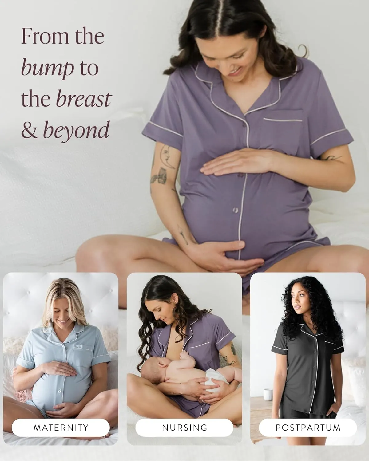 Kindred Bravely Clea Maternity Pajamas & Postpartum Lounge Sets for Women, Short Sleeve Nursing Pajamas