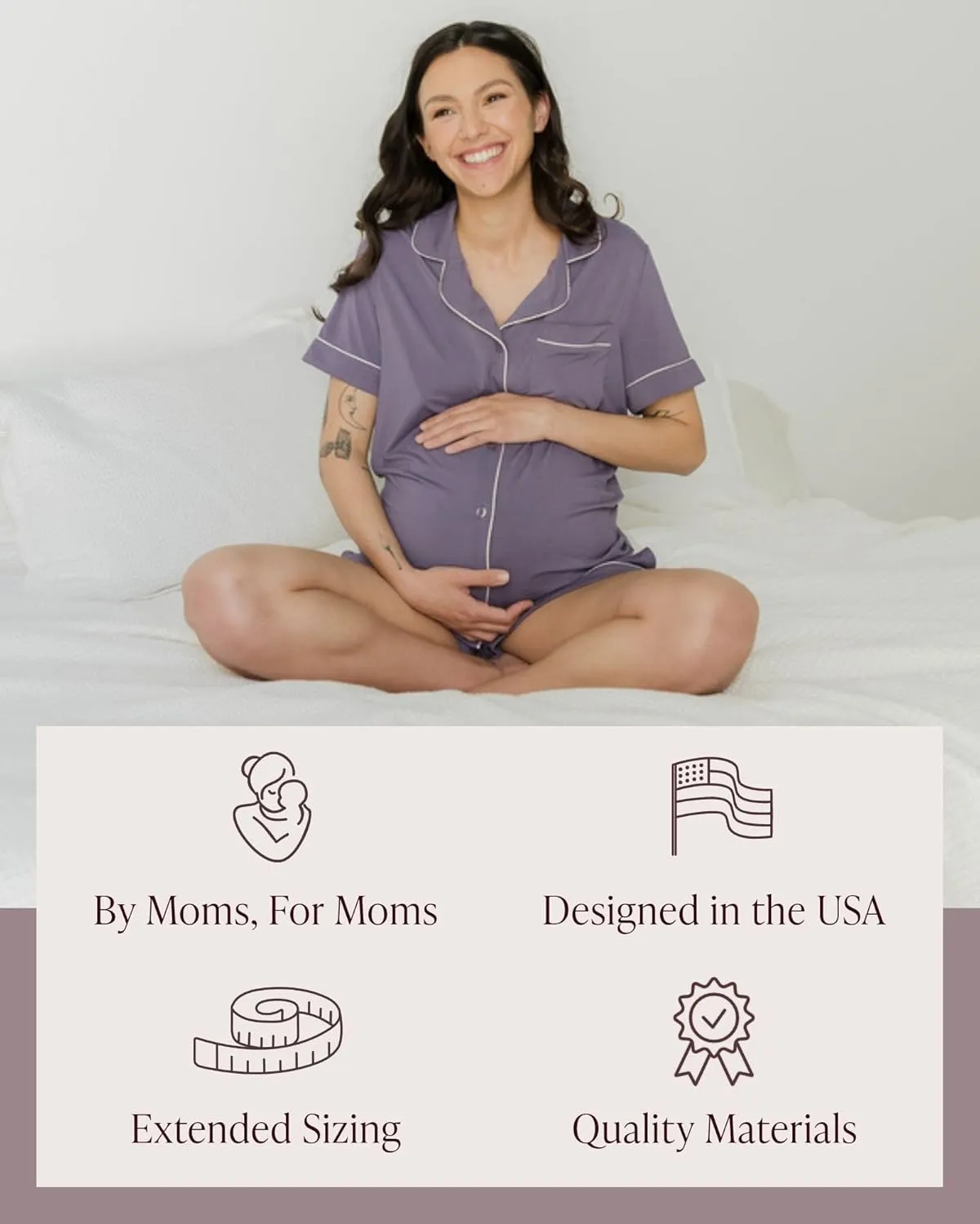 Kindred Bravely Clea Maternity Pajamas & Postpartum Lounge Sets for Women, Short Sleeve Nursing Pajamas