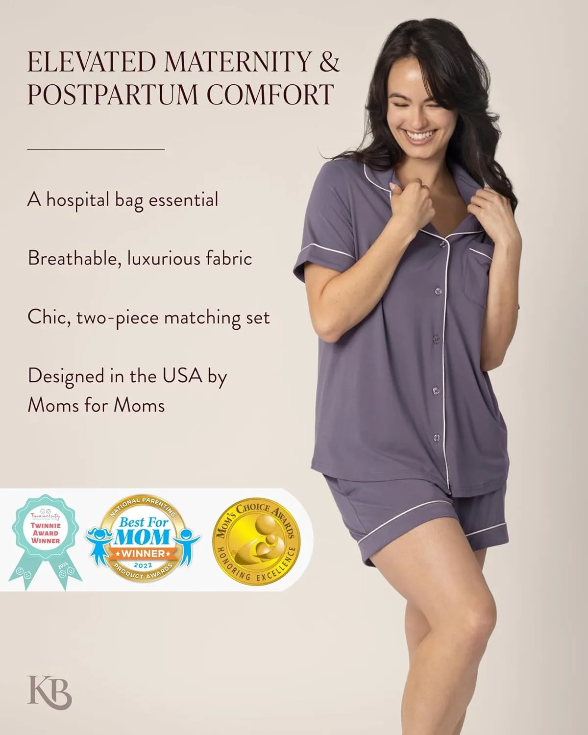 Kindred Bravely Clea Maternity Pajamas & Postpartum Lounge Sets for Women, Short Sleeve Nursing Pajamas
