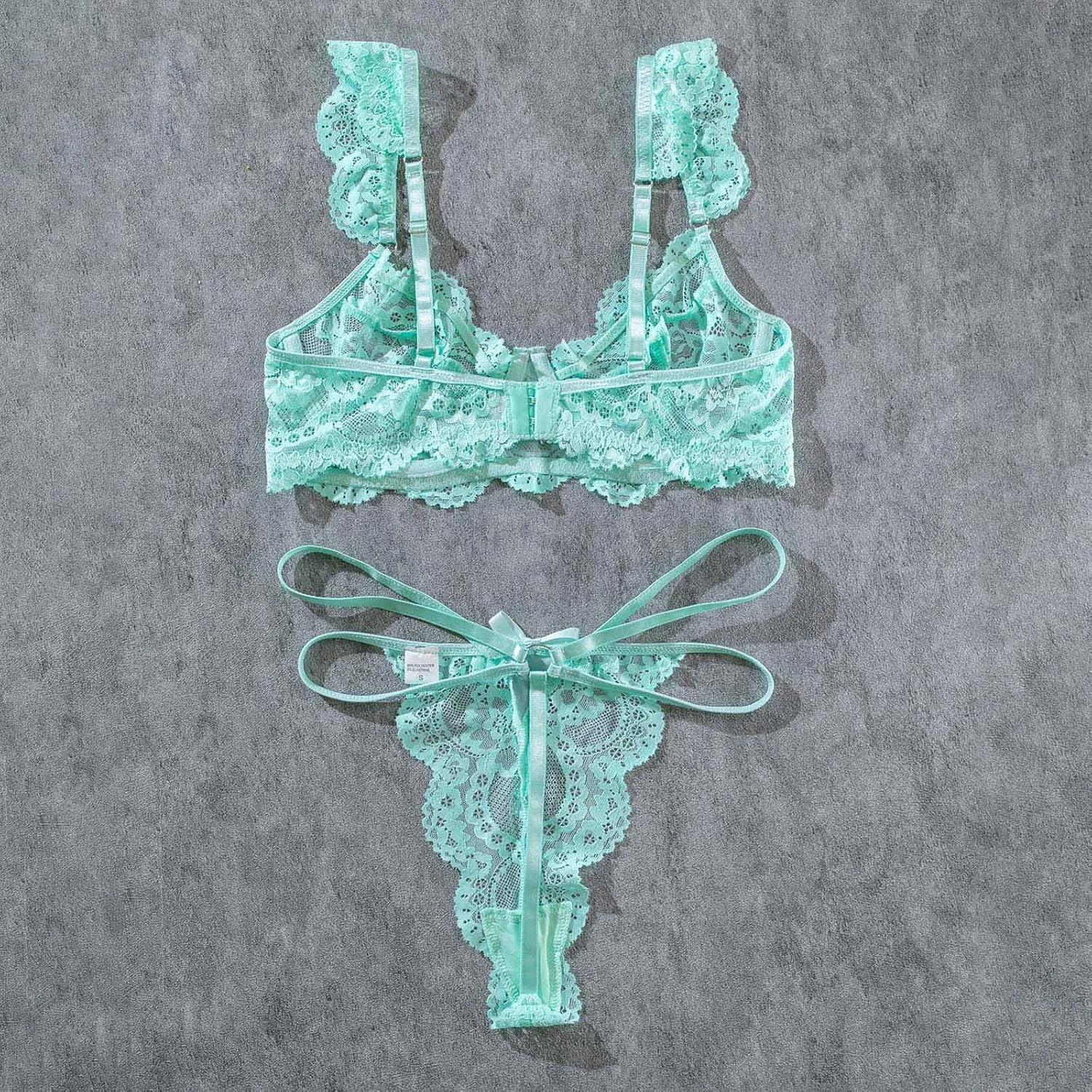 Lace Leaf Edge Sleeve Bow Decoration Lingerie Set Ladies Lingerie