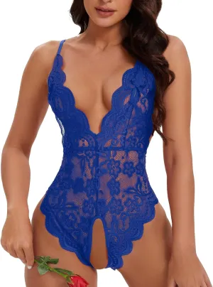 Lingerie Sets for Women Sexy Crotchless Underwear See Through Lace Bra and Panty 2 Piece Set