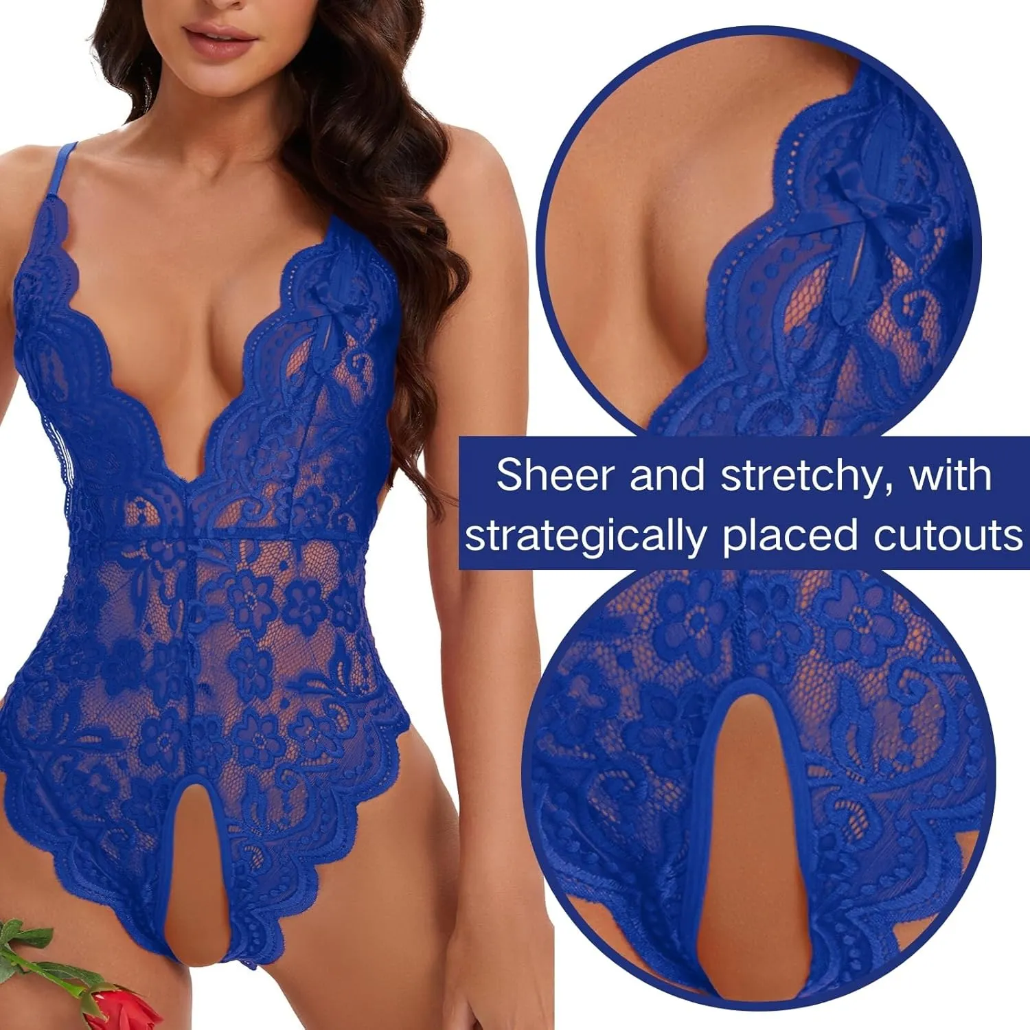 Lingerie Sets for Women Sexy Crotchless Underwear See Through Lace Bra and Panty 2 Piece Set