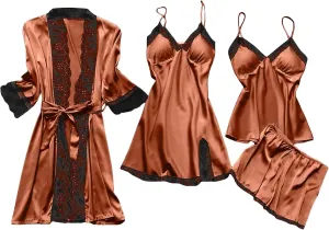 Lingerie Sleepwear Women Lace Robe Dress Set Pajamas Nightdress Silk Womens Sleep Wear Sexy
