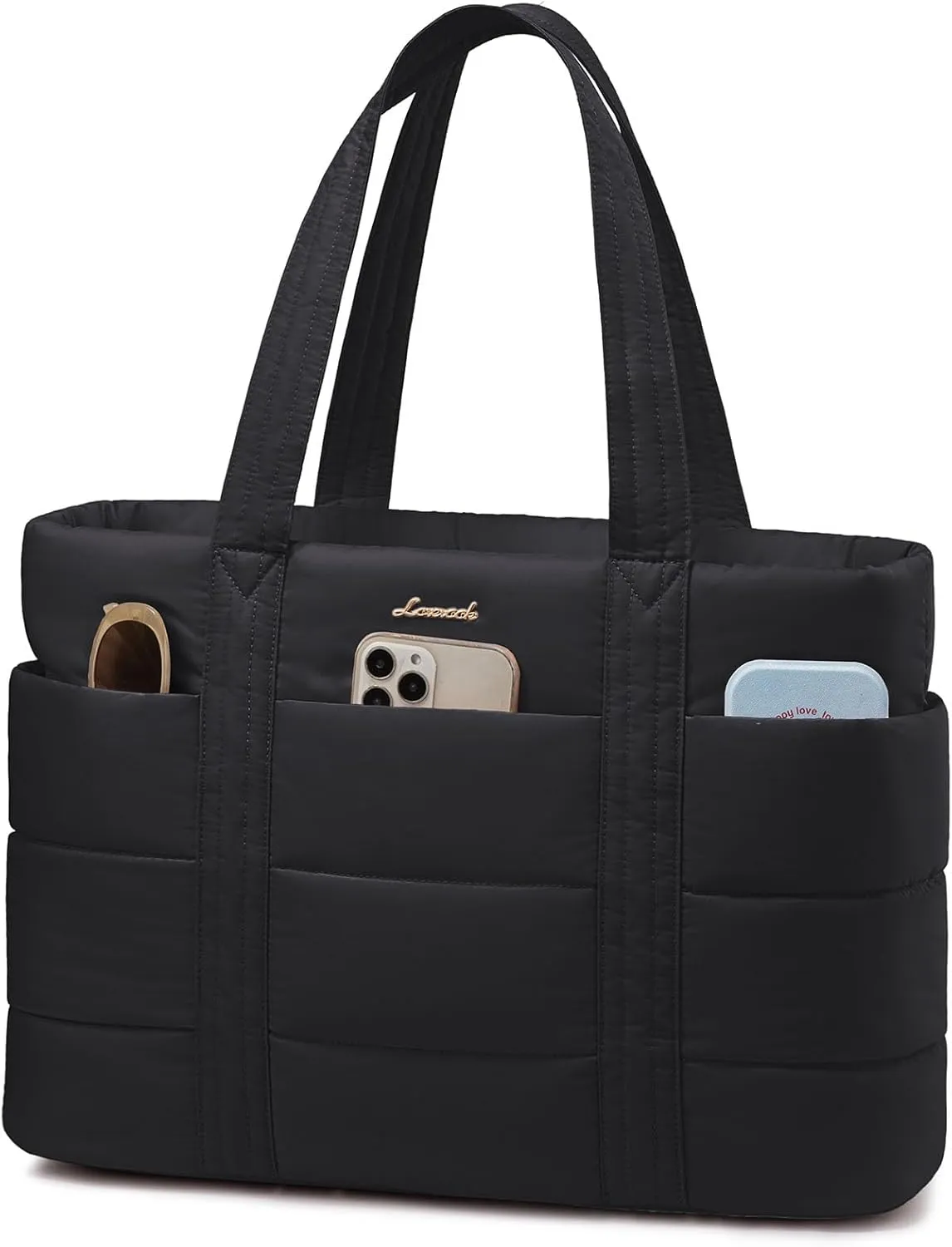 LOVEVOOK Tote Bag for Women, Large Puffer Work Tote Laptop Bag, Lightweight Travel Tote Bag with Zipper Gifts for Women