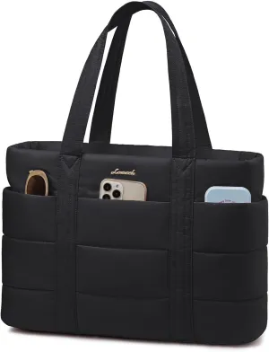 LOVEVOOK Tote Bag for Women, Large Puffer Work Tote Laptop Bag, Lightweight Travel Tote Bag with Zipper Gifts for Women