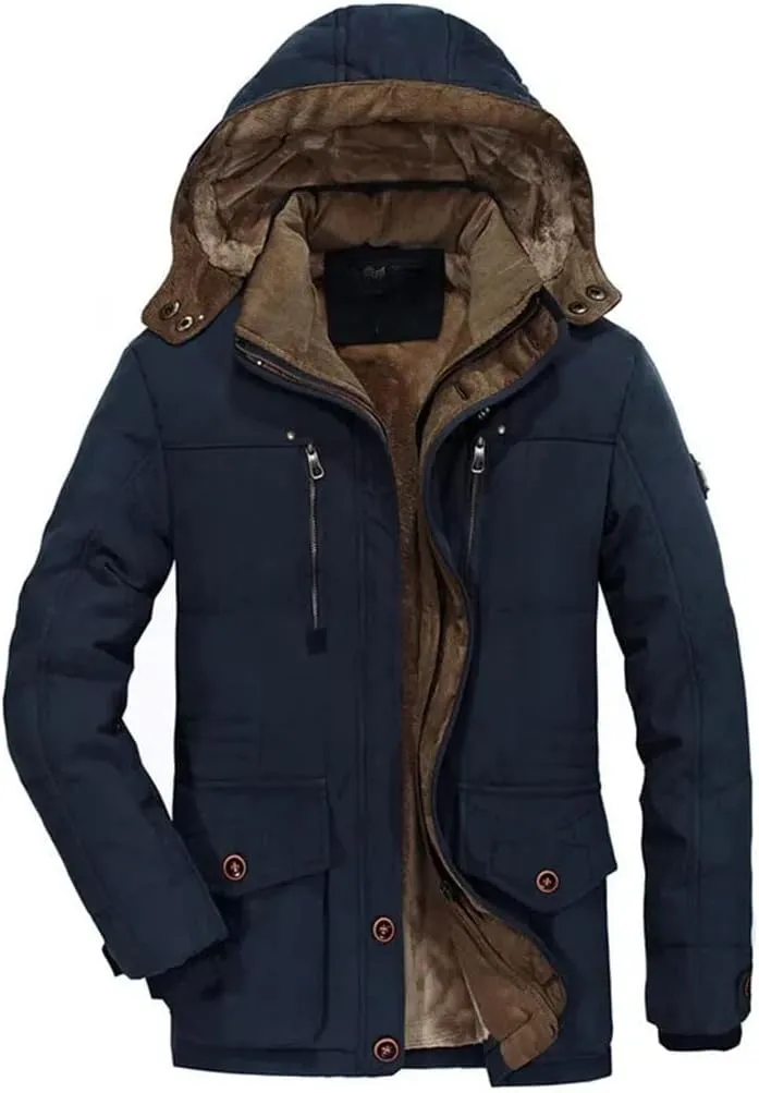 Male Fit Winter Coats Multi-Pocket Cargo Jackets Hooded Warm Parkas Long Down Jackets