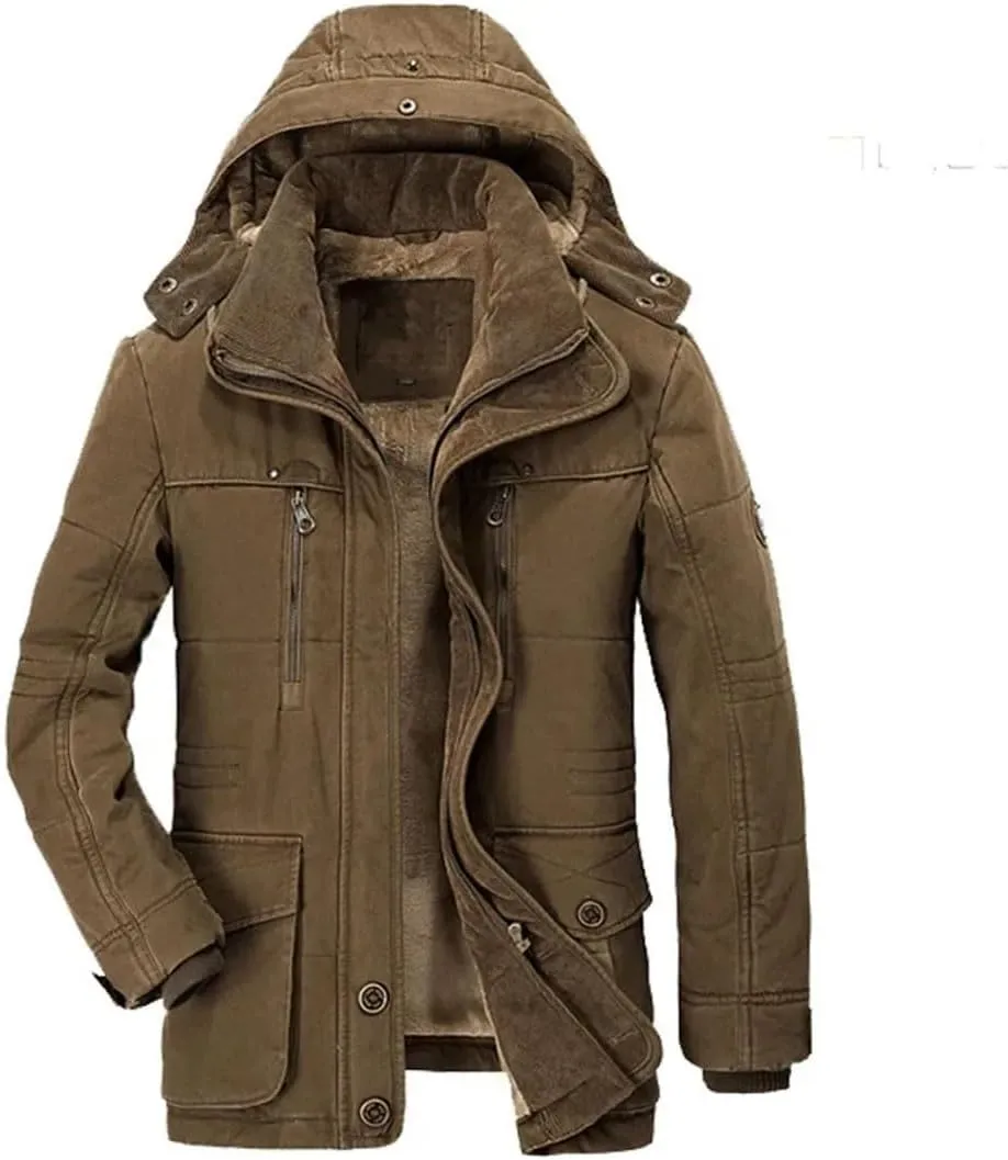 Male Fit Winter Coats Multi-Pocket Cargo Jackets Hooded Warm Parkas Long Down Jackets