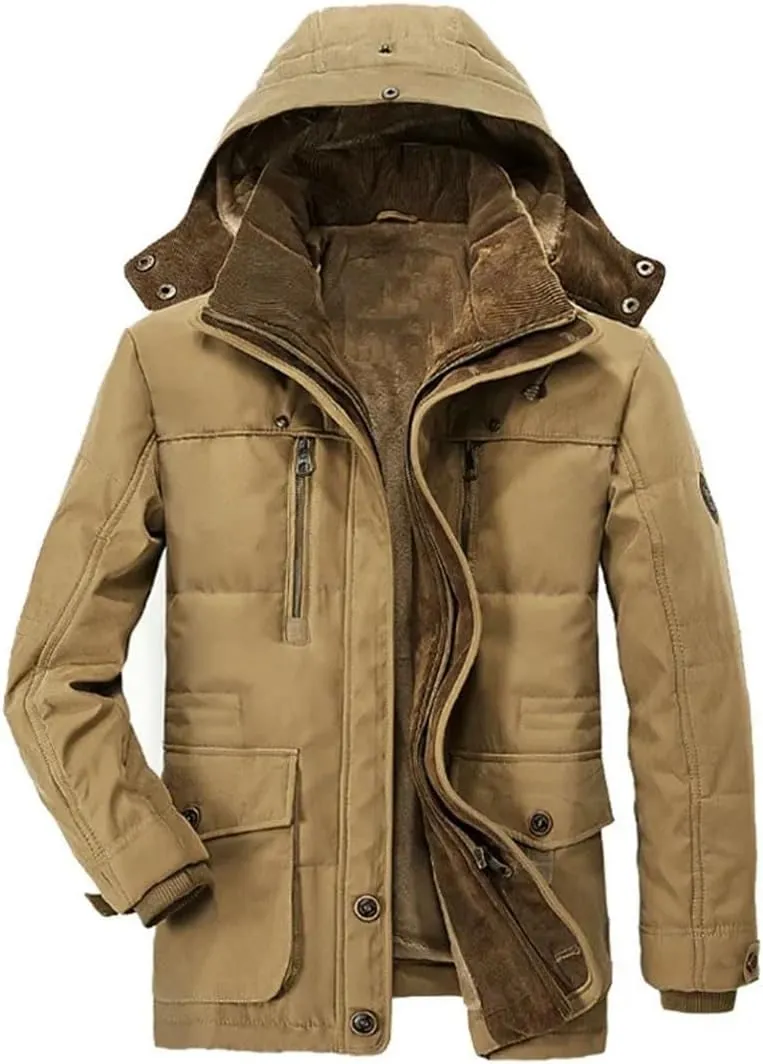 Male Fit Winter Coats Multi-Pocket Cargo Jackets Hooded Warm Parkas Long Down Jackets