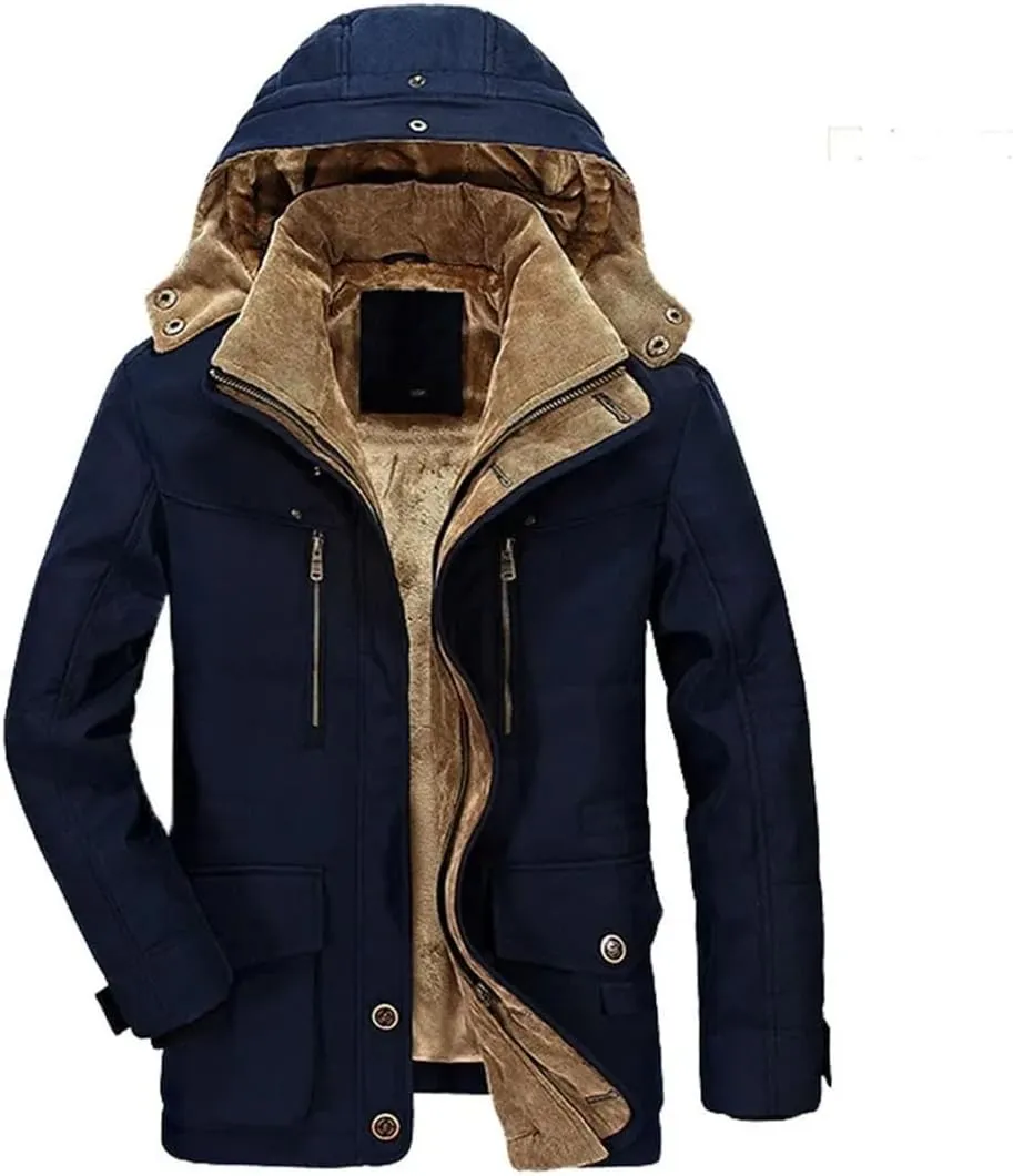 Male Fit Winter Coats Multi-Pocket Cargo Jackets Hooded Warm Parkas Long Down Jackets