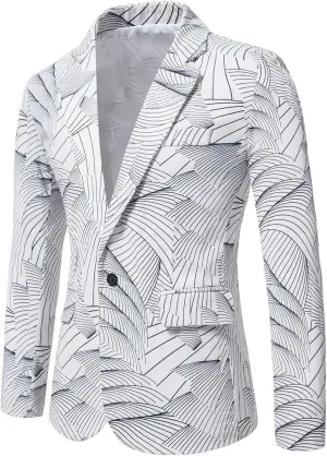 Men's Casual Blazers Striped Print Sport Coats Slim Fit Cotton Sport Jackets One Button Fall Winter Suit Jackets