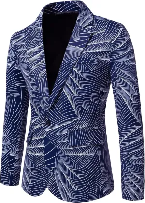 Men's Casual Blazers Striped Print Sport Coats Slim Fit Cotton Sport Jackets One Button Fall Winter Suit Jackets
