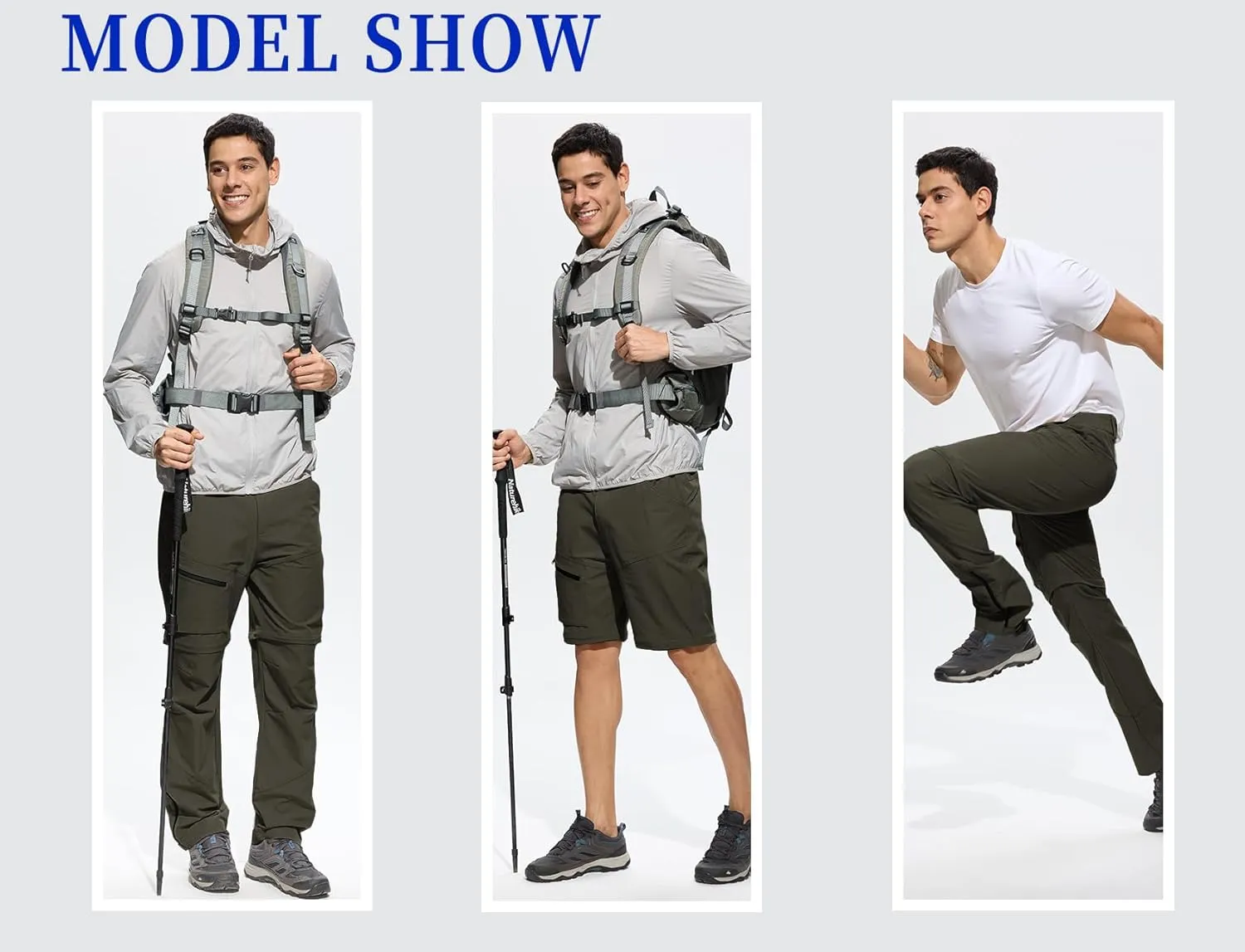 Mens Convertible Cargo Hiking Pants Sun Protection Water Repellent Quick Dry Breathable for Outdoor with 4 Pockets
