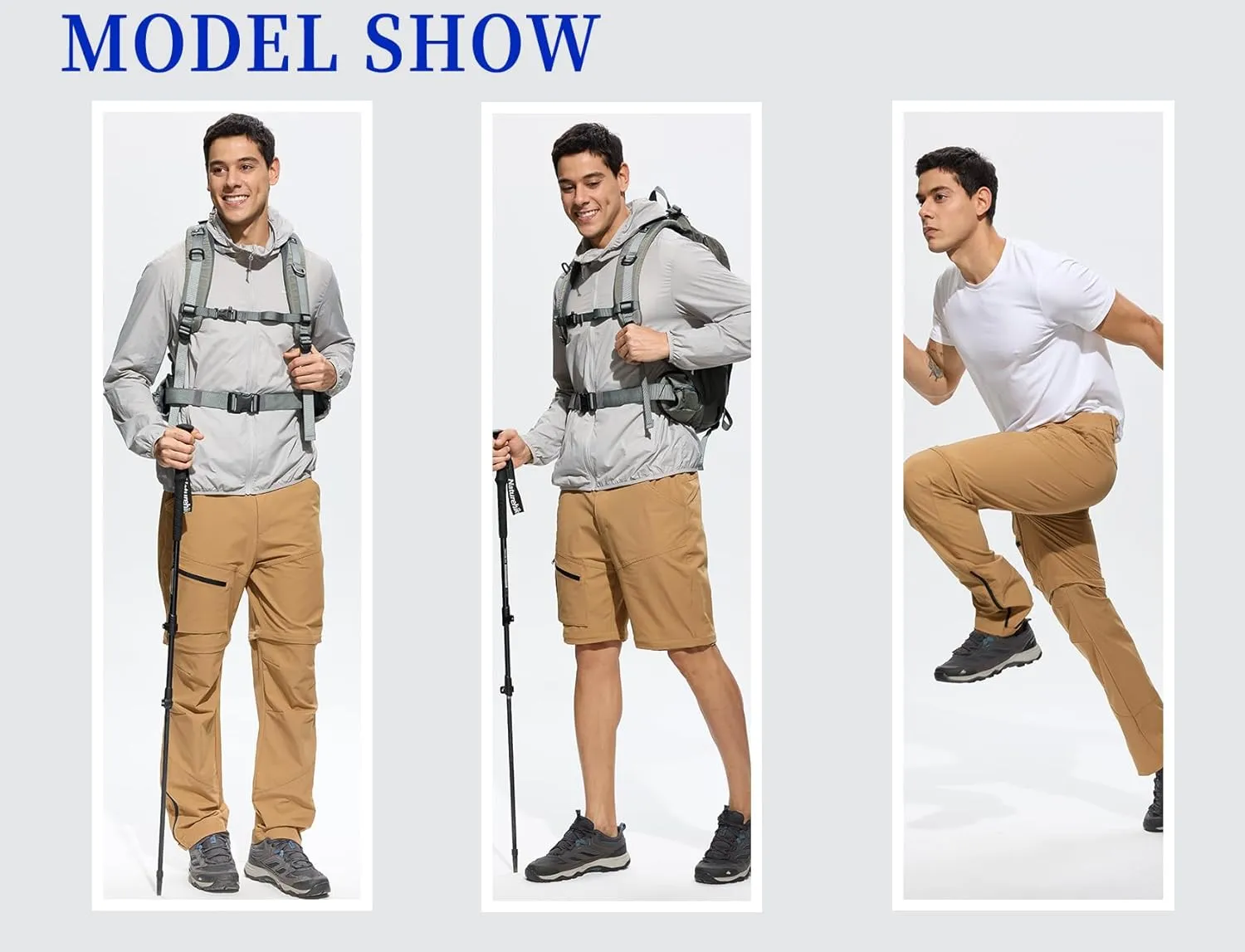 Mens Convertible Cargo Hiking Pants Sun Protection Water Repellent Quick Dry Breathable for Outdoor with 4 Pockets