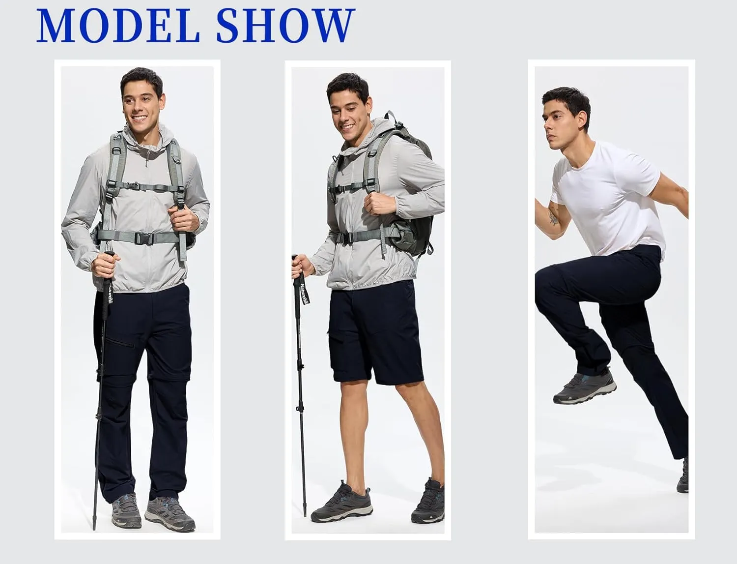 Mens Convertible Cargo Hiking Pants Sun Protection Water Repellent Quick Dry Breathable for Outdoor with 4 Pockets