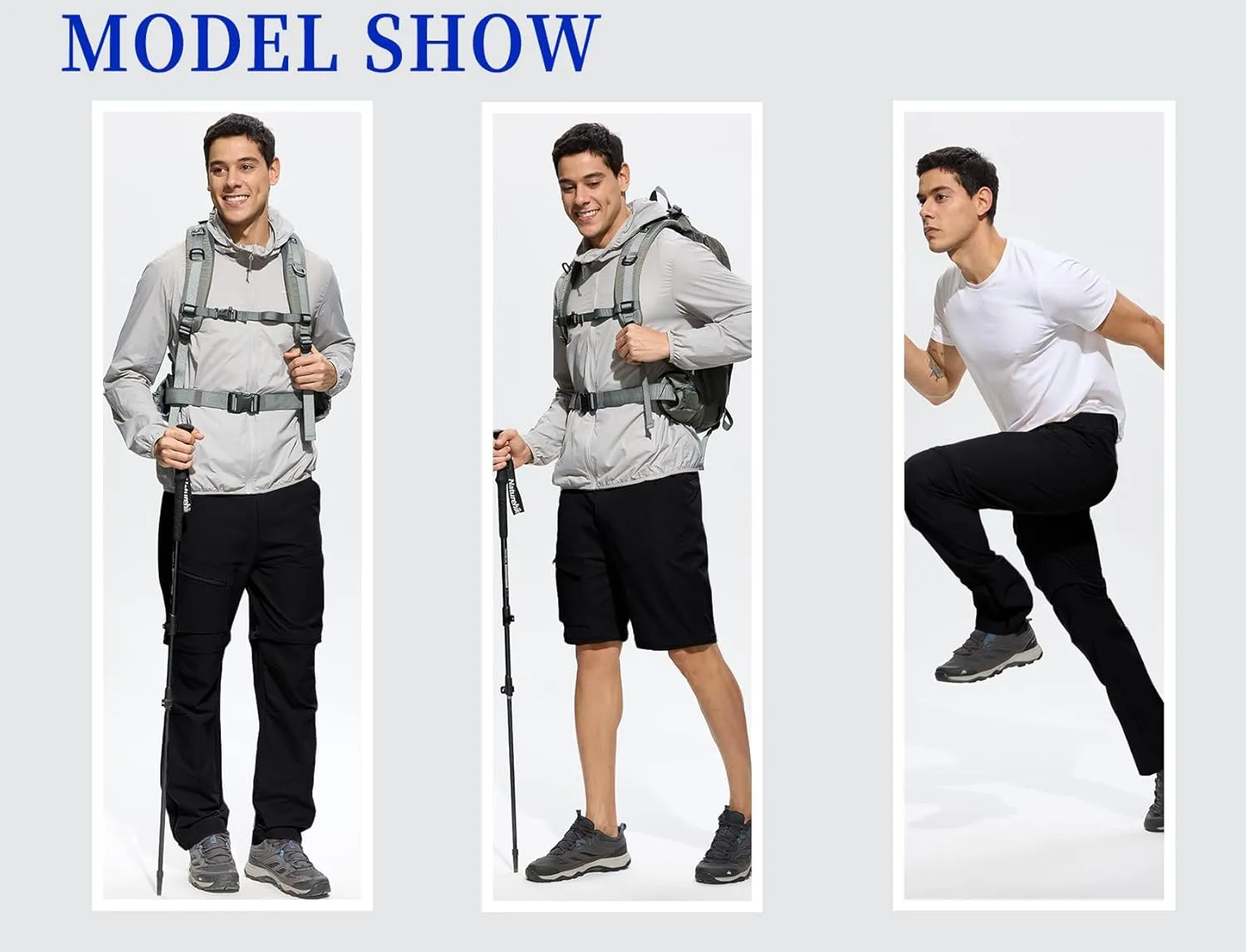 Mens Convertible Cargo Hiking Pants Sun Protection Water Repellent Quick Dry Breathable for Outdoor with 4 Pockets